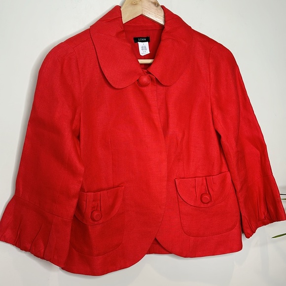 J.Crew | Red Linen Tulip Blazer Jacket; Size 0 - Picture 13 of 13